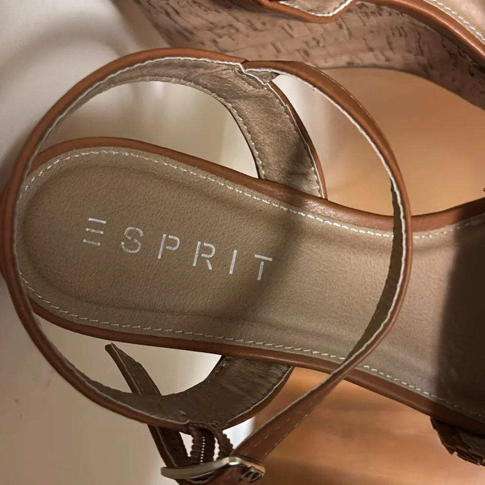 Esprit Brown Leather Sandals with Woven Detail